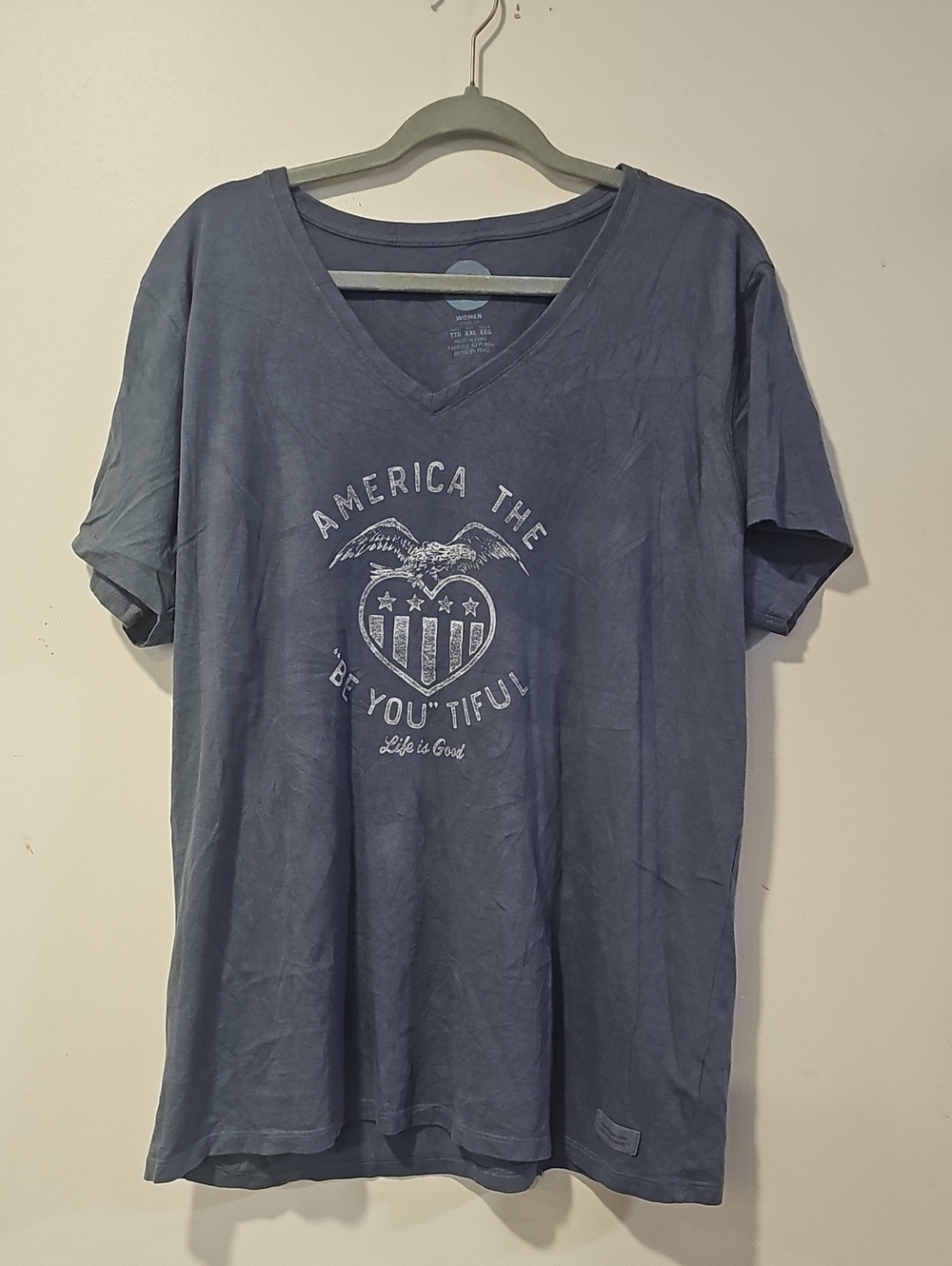 Life Is Good Blue V-Neck 'America The Be-You-Tiful' Graphic Tee